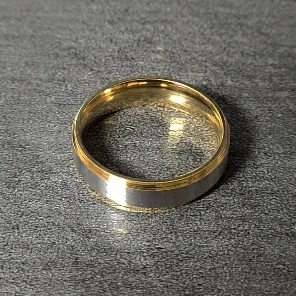 Men's Wedding Ring Silver and 14k Gold Two Tone Wedding Ring - Guys Wedding Ring